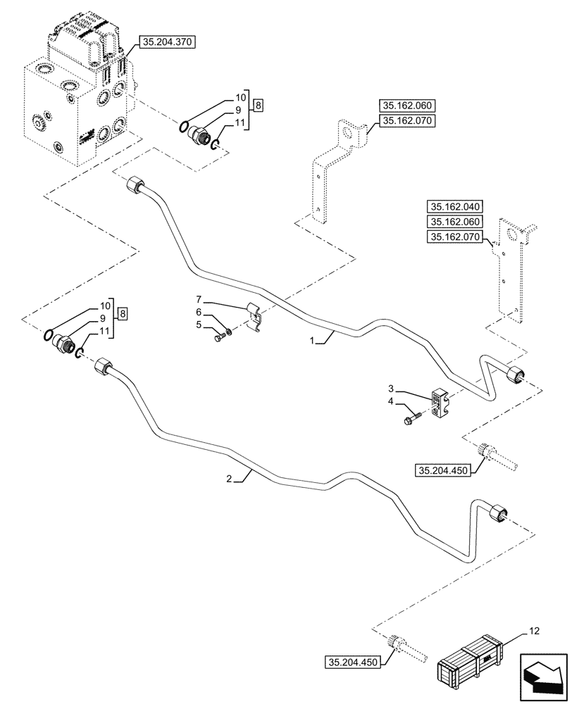 Схема запчастей Case IH FARMALL 120U - (35.162.110) - VAR - 758336, 758578 - FRONT 3 POINT HITCH, LINE (35) - HYDRAULIC SYSTEMS