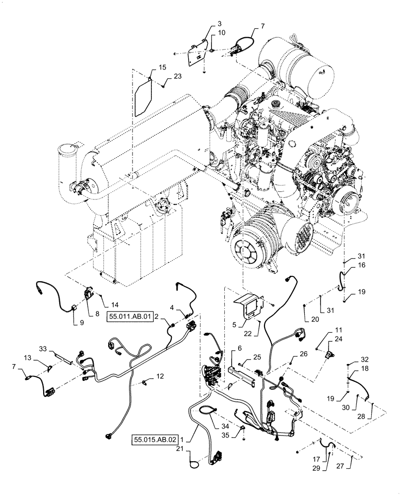 Схема запчастей Case IH 6140 - (55.015.AB[01]) - WIRING ASSY, ENGINE (55) - ELECTRICAL SYSTEMS