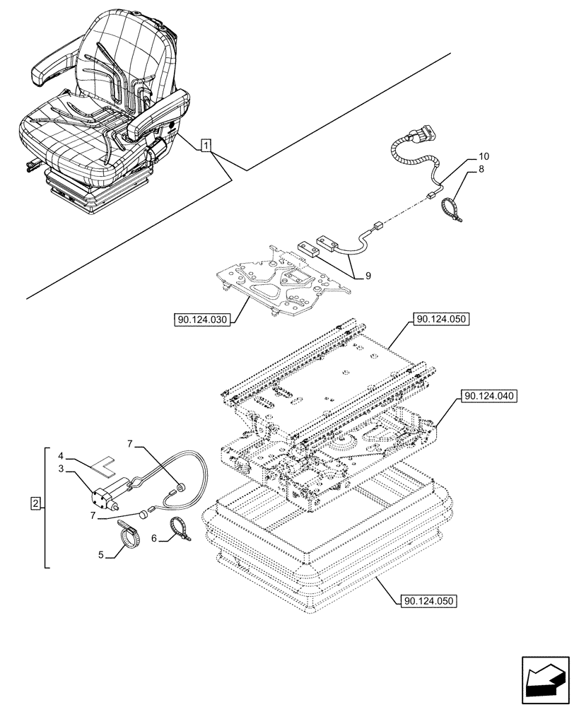 Схема запчастей Case IH FARMALL 120U - (55.512.100) - VAR - 332850 - SWITCH, ELECTRIC CABLE, DELUXE SUSPENSION SEAT (55) - ELECTRICAL SYSTEMS