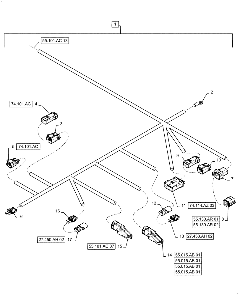 Схема запчастей Case IH 6140 - (55.101.AC[14]) - WIRE HARNESS, LEFT MAIN, CONTINUED (55) - ELECTRICAL SYSTEMS