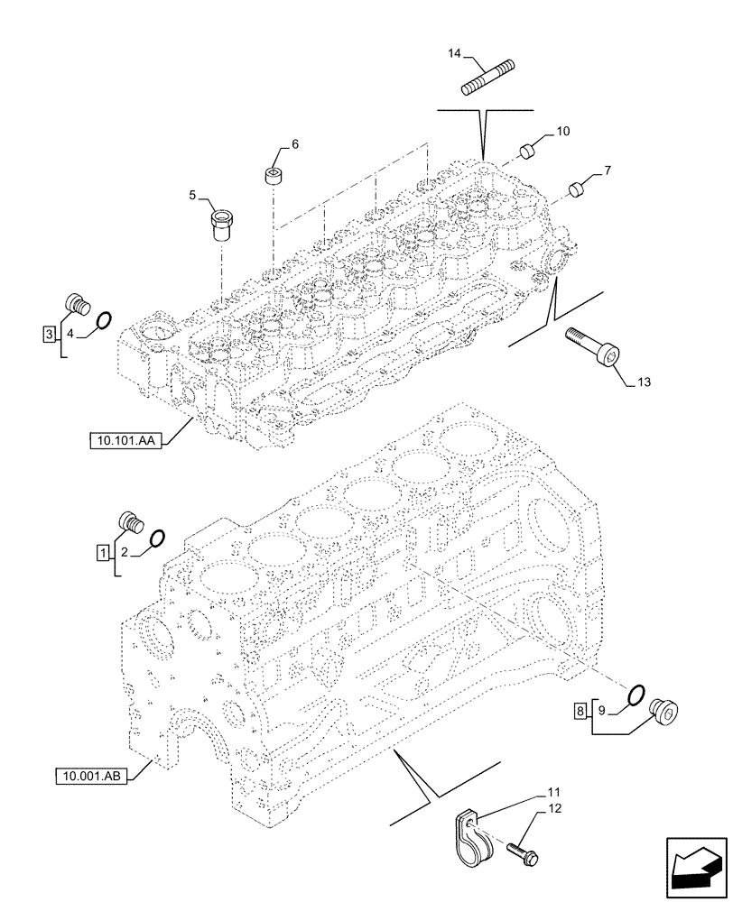 Схема запчастей Case IH F4DE9684L J112 - (10.001.AF) - ENGINE, PLUGS (10) - ENGINE