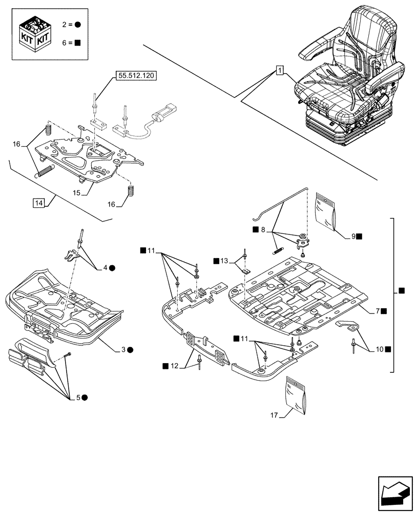 Схема запчастей Case IH FARMALL 110U - (90.124.170) - VAR - 758312 - SUSPENSION SEAT, COMPONENTS, PREMIUM (90) - PLATFORM, CAB, BODYWORK AND DECALS