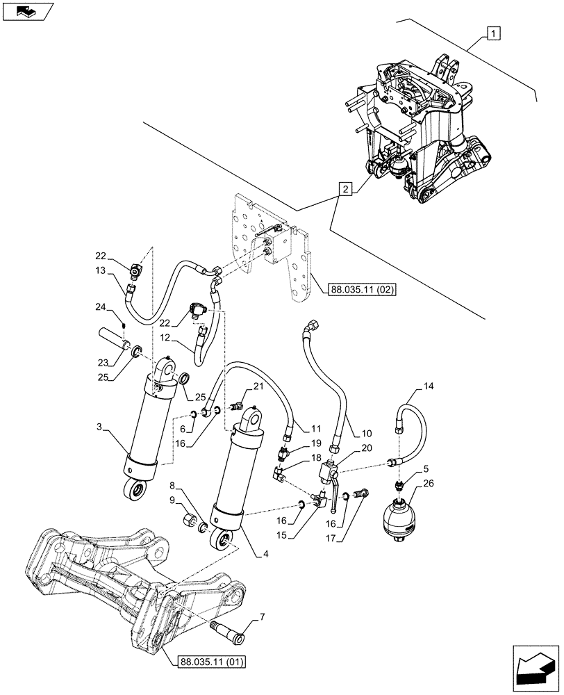 Схема запчастей Case IH PUMA 185 - (88.035.11[03]) - DIA KIT - FRONT HPL FOR SUSPENDED AND STD AXLES, LESS PTO, LESS COUPLER, LIFTER - BREAKDOWN (88) - ACCESSORIES