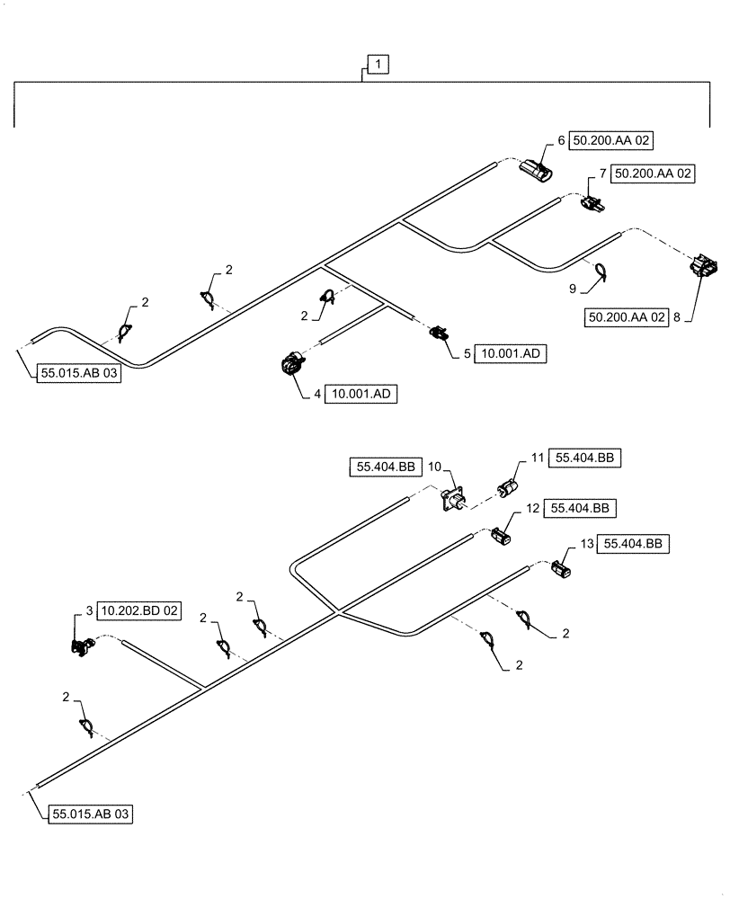 Схема запчастей Case IH 6140 - (55.015.AB[04]) - WIRE HARNESS, ENGINE, CONTINUED (55) - ELECTRICAL SYSTEMS