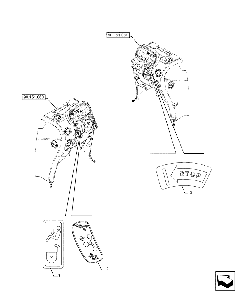 Схема запчастей Case IH FARMALL 120U - (90.108.400) - VAR - 330500, 330501, 330502, 330503, 330504, 330505, 330506, 330507, 330508, 330509, 330510, 330511, 330512, 330514, 330517, 330576, 330843, 335660, 390500 - WARNING DECAL, NA (90) - PLATFORM, CAB, BO