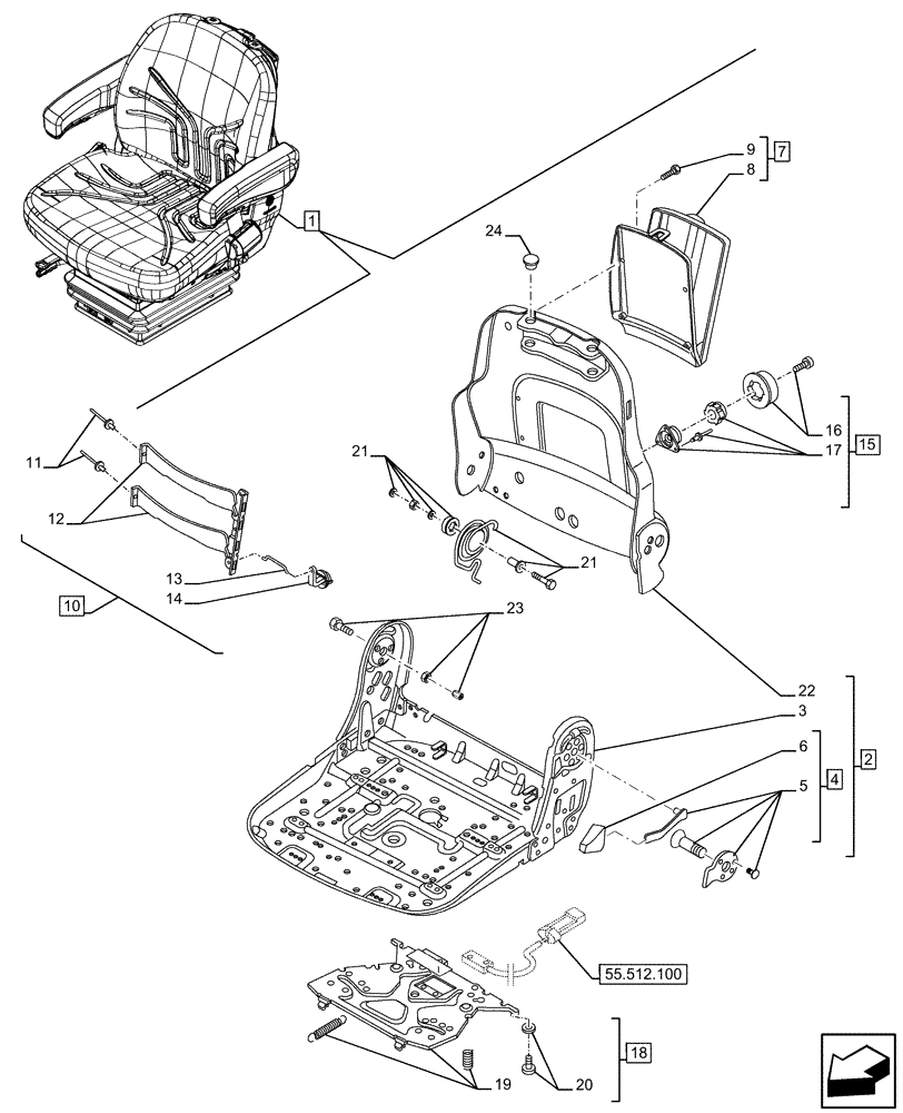 Схема запчастей Case IH FARMALL 120U - (90.124.030) - VAR - 332850 - DELUXE SUSPENSION SEAT, FRAME (90) - PLATFORM, CAB, BODYWORK AND DECALS