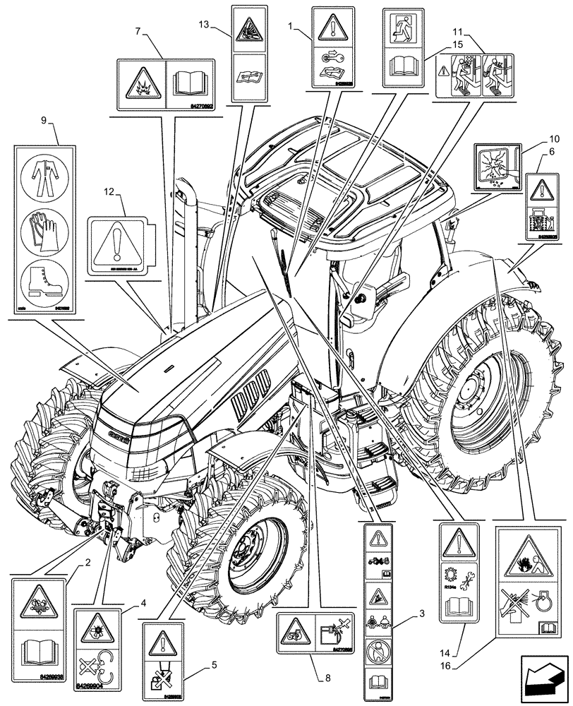 Схема запчастей Case IH PUMA 150 - (90.108.AC[09]) - DECALS, WARNING (90) - PLATFORM, CAB, BODYWORK AND DECALS