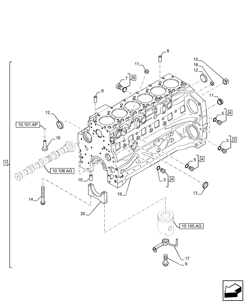 Схема запчастей Case IH F4DE9684L J112 - (10.001.AB) - CRANKCASE (10) - ENGINE