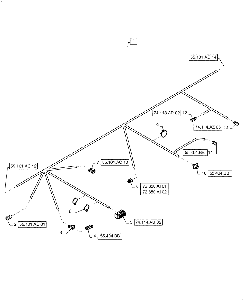 Схема запчастей Case IH 5140 - (55.101.AC[13]) - WIRE HARNESS, LEFT MAIN, CONTINUED (55) - ELECTRICAL SYSTEMS