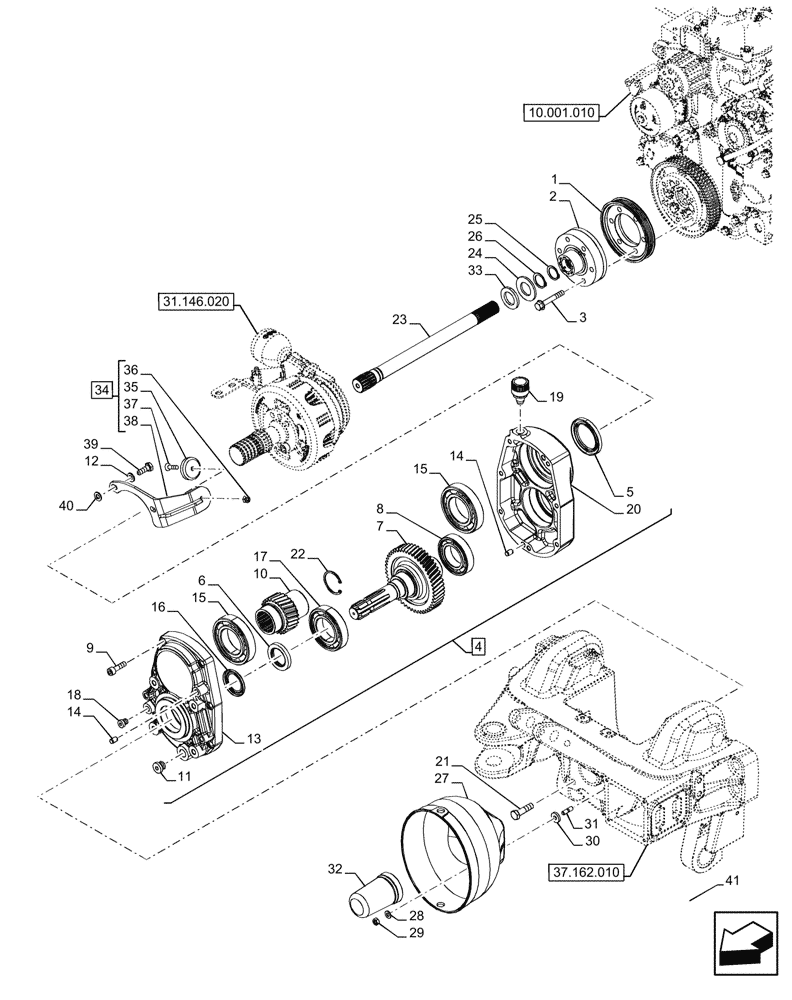 Схема запчастей Case IH FARMALL 120U - (31.146.010) - VAR - 744943, 758578, 758288 - FRONT PTO (31) - IMPLEMENT POWER TAKE OFF