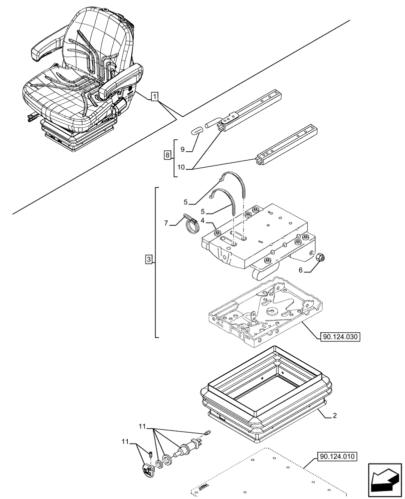Схема запчастей Case IH FARMALL 120U - (90.124.050) - VAR - 332850 - DELUXE SUSPENSION SEAT, BELLOWS (90) - PLATFORM, CAB, BODYWORK AND DECALS