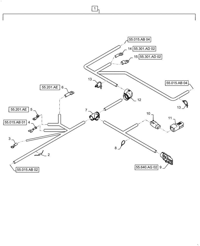 Схема запчастей Case IH 6140 - (55.015.AB[03]) - WIRE HARNESS, ENGINE, CONTINUED (55) - ELECTRICAL SYSTEMS