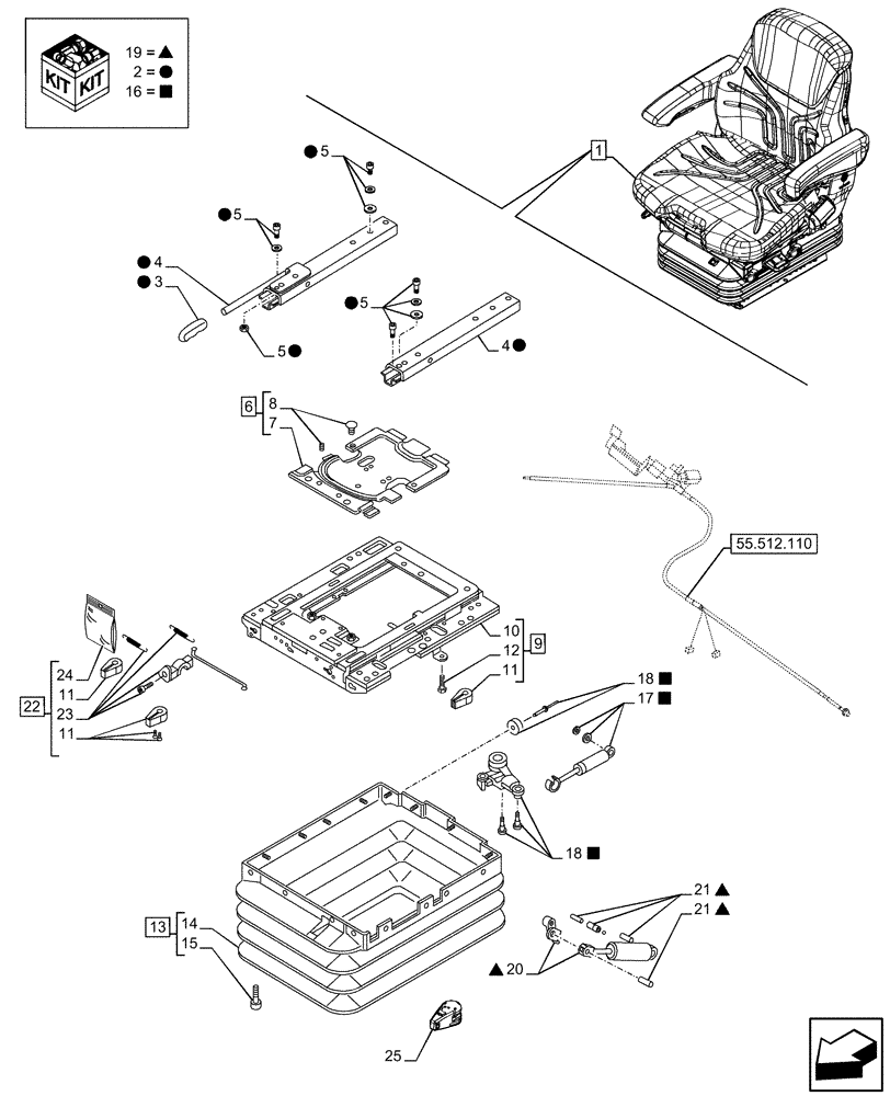 Схема запчастей Case IH FARMALL 110U - (90.124.090) - VAR - 758312 - SUSPENSION SEAT, PREMIUM, COMPONENTS, EHR, JOYSTICK (90) - PLATFORM, CAB, BODYWORK AND DECALS