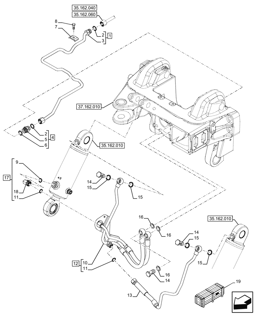 Схема запчастей Case IH FARMALL 110U - (35.162.080) - VAR - 744942, 744943, 744558, 758288, 758578 - FRONT 3 POINT HITCH, SUSPENDED FRONT AXLE, LOWER (35) - HYDRAULIC SYSTEMS