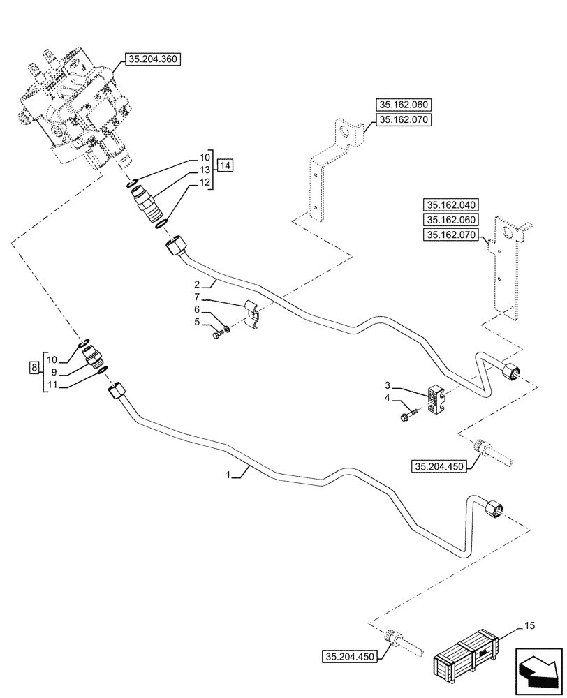 Схема запчастей Case IH FARMALL 110U - (35.162.120) - VAR - 744942, 744943 - FRONT 3 POINT HITCH, LINE (35) - HYDRAULIC SYSTEMS