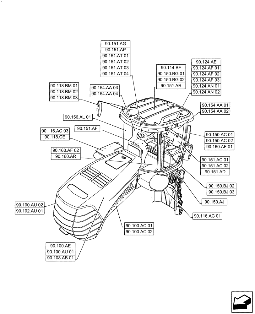 Схема запчастей Case IH QUADTRAC 370 - (90.000.00) - SECTION INDEX - PLATFORM, CAB, BODYWORK & DECALS (90) - PLATFORM, CAB, BODYWORK AND DECALS