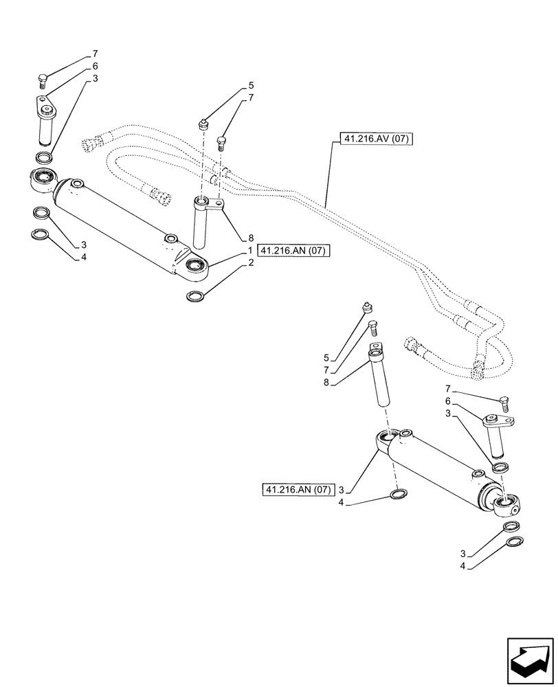 Схема запчастей Case IH PUMA 220 CVT - (41.216.AN[06]) - VAR - 337416 - FRONT AXLE, SUSPENDED, STEERING CYLINDER (41) - STEERING