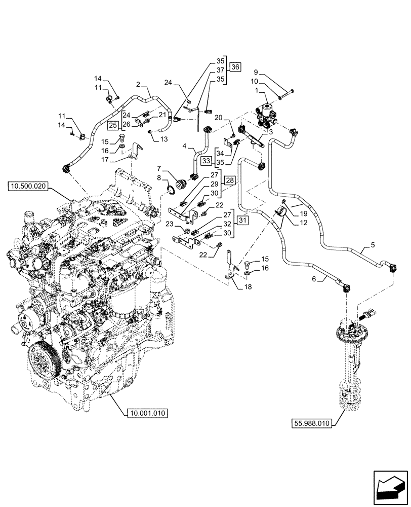 Схема запчастей Case IH FARMALL 110U - (10.500.070) - VAR - 334773, 391263 - DEF/ADBLUE™ LINES (10) - ENGINE