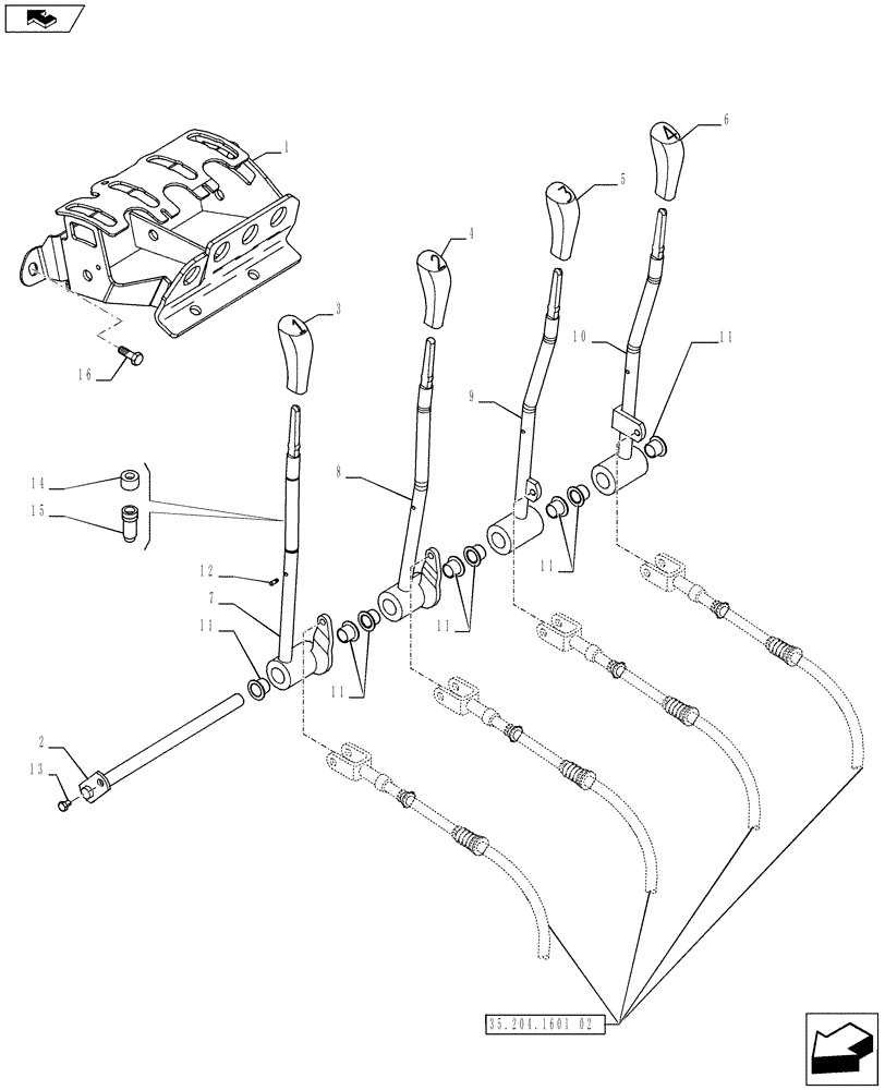 Схема запчастей Case IH PUMA 185 - (35.204.1601[01]) - 4 MECHANICAL REAR REMOTE CONTROL VALVES - FRAME AND CONTROL LEVERS (720669) (35) - HYDRAULIC SYSTEMS