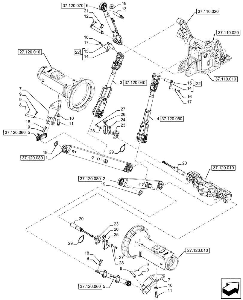 Схема запчастей Case IH FARMALL 110U - (37.120.030) - VAR - 392953 - 3 POINT HITCH, REAR, STANDARD (37) - HITCHES, DRAWBARS & IMPLEMENT COUPLINGS