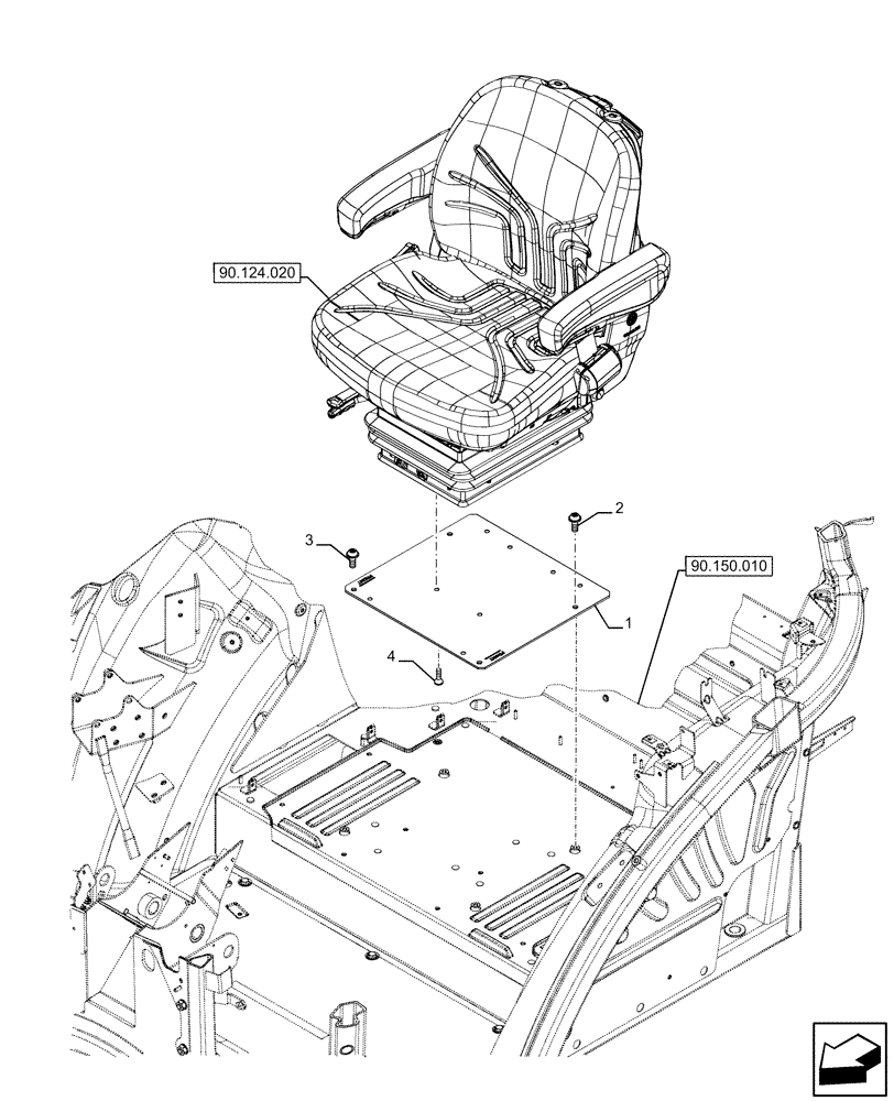 Схема запчастей Case IH FARMALL 120U - (90.124.010) - VAR - 332850 - DELUXE SUSPENSION SEAT (90) - PLATFORM, CAB, BODYWORK AND DECALS