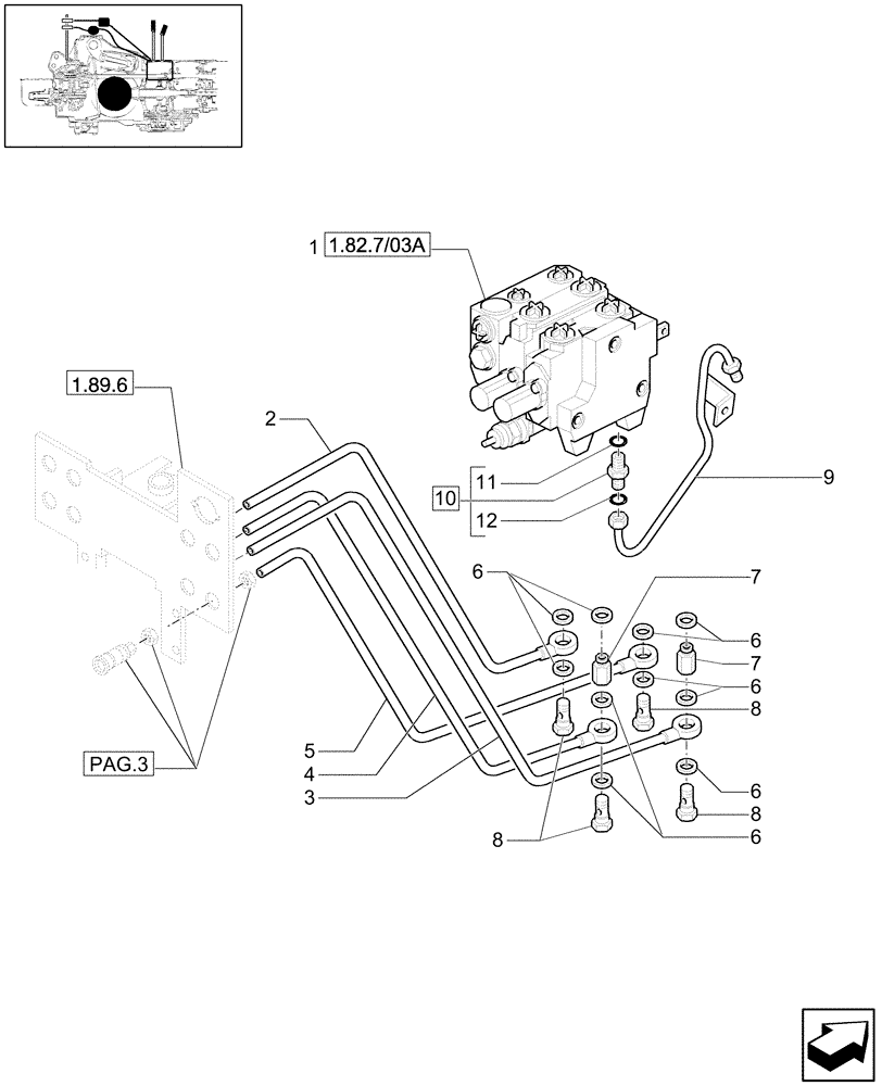 Схема запчастей Case IH JX1090U - (1.82.7/03[01]) - (VAR.411) TWO CONTROL VALVES - BOSCH - PIPES (07) - HYDRAULIC SYSTEM