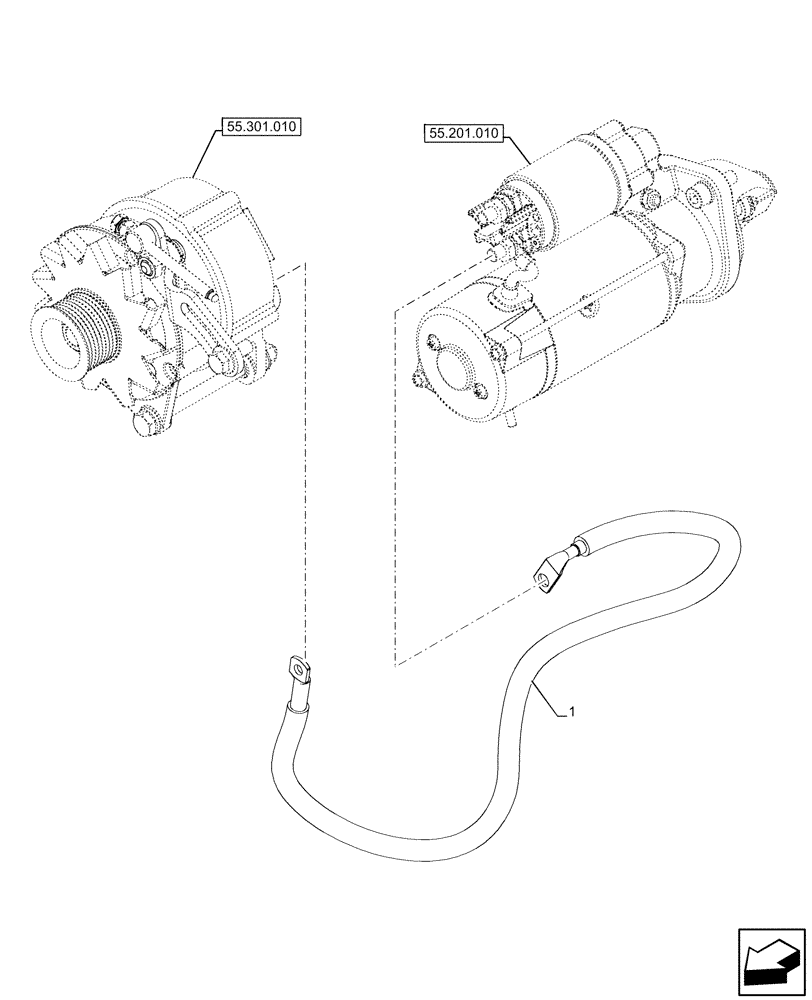 Схема запчастей Case IH FARMALL 110U - (55.201.050) - VAR - 334773, 391263 - HARNESS, STARTER & ALTERNATOR (55) - ELECTRICAL SYSTEMS