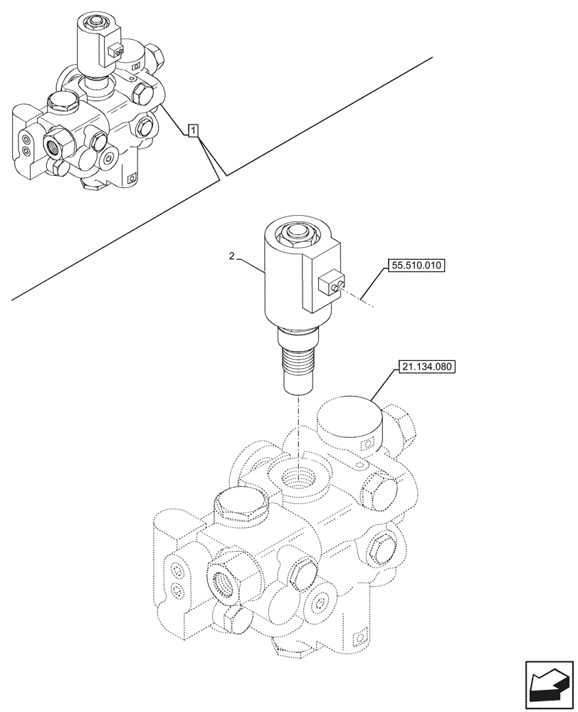 Схема запчастей Case IH FARMALL 110V - (55.024.130) - VAR - 341052, 341053 - ELECTROHYDRAULIC DIFFERENTIAL LOCK, SOLENOID (55) - ELECTRICAL SYSTEMS