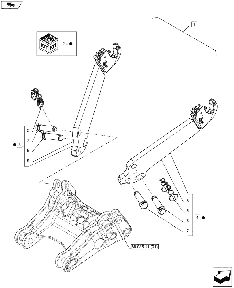 Схема запчастей Case IH PUMA 185 - (88.035.11[08]) - DIA KIT - FRONT HPL FOR SUSPENDED AND STD AXLES, LESS PTO, LESS COUPLER - LIFT ARM (88) - ACCESSORIES