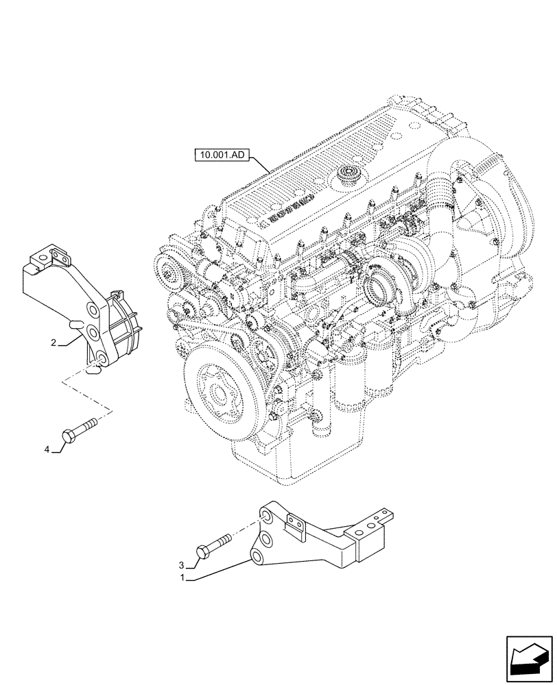 Схема запчастей Case IH F3HFE613A B009 - (10.001.AK[03]) - ENGINE SUPPORT AND MOUNTS (10) - ENGINE