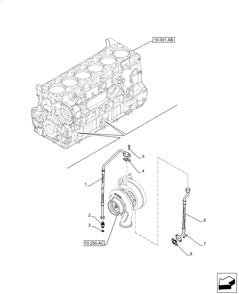 Схема запчастей Case IH F3HFE613A B009 - (10.250.AD) - TURBOCHARGER LUBE LINE (10) - ENGINE