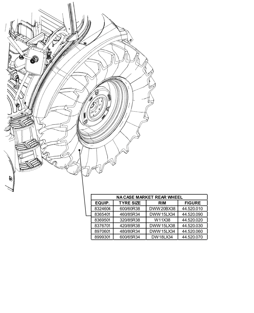 Схема запчастей Case IH FARMALL 120U - (00.000.44[04]) - PICTORIAL INDEX - WHEELS (00) - GENERAL & PICTORIAL INDEX