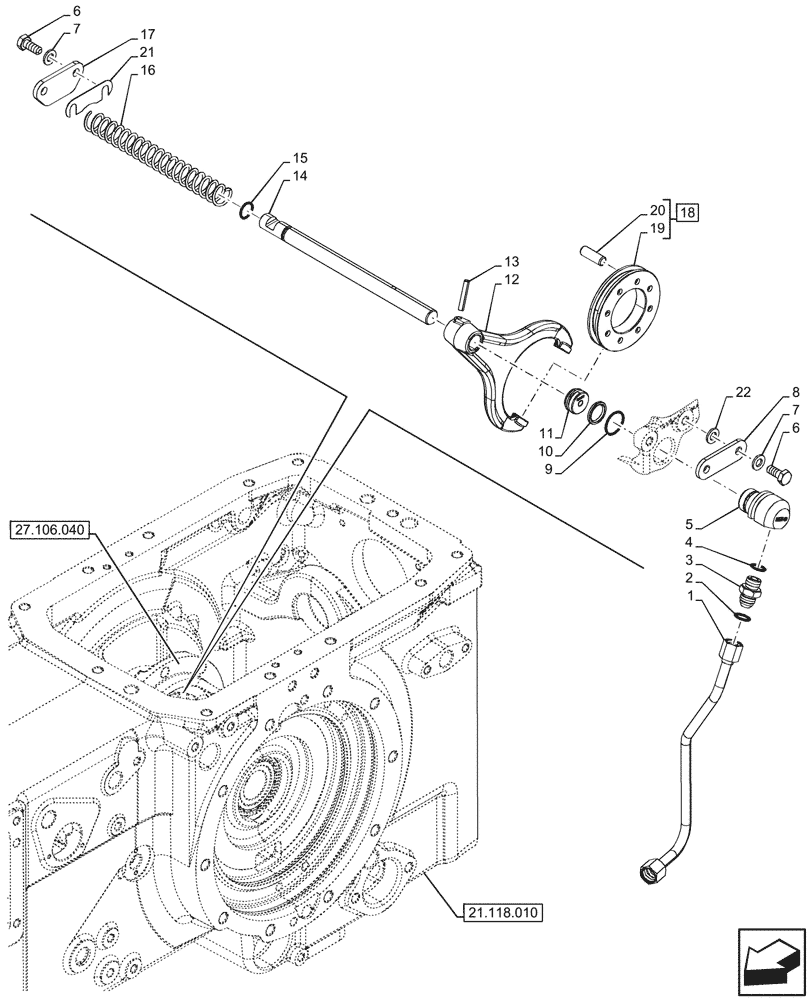 Схема запчастей Case IH FARMALL 80V - (27.106.020) - VAR - 341052, 341053 - ELECTROHYDRAULIC DIFFERENTIAL LOCK, FORK (27) - REAR AXLE SYSTEM