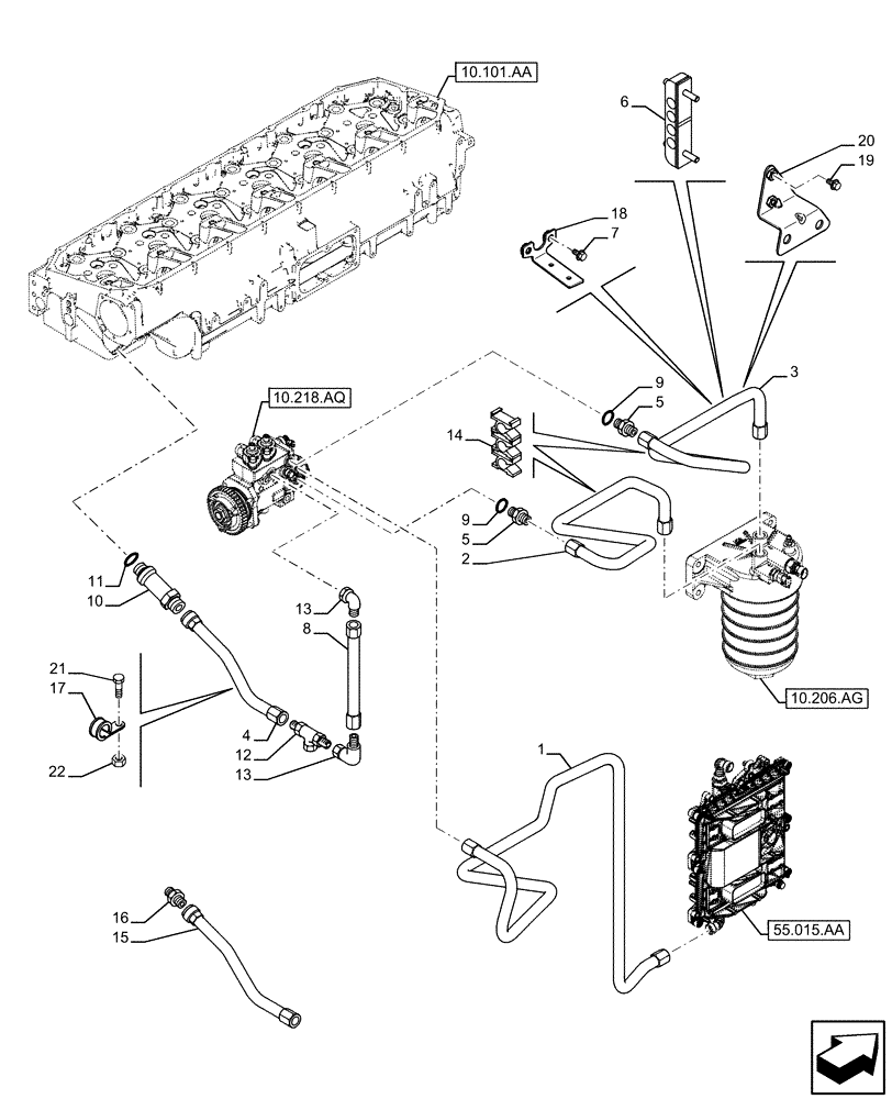 Схема запчастей Case IH F3HFE613A B009 - (10.210.AF) - FUEL LINE (10) - ENGINE