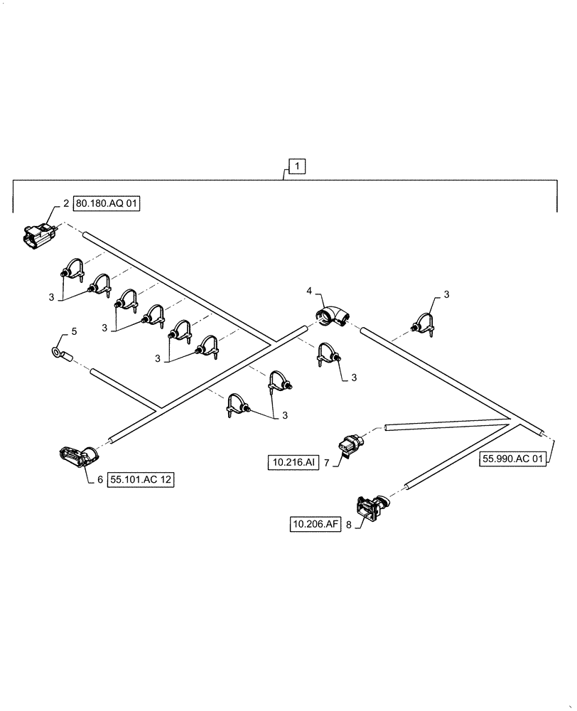 Схема запчастей Case IH 5140 - (55.990.AC[01]) - WIRE HARNESS, STRAW HOOD (55) - ELECTRICAL SYSTEMS