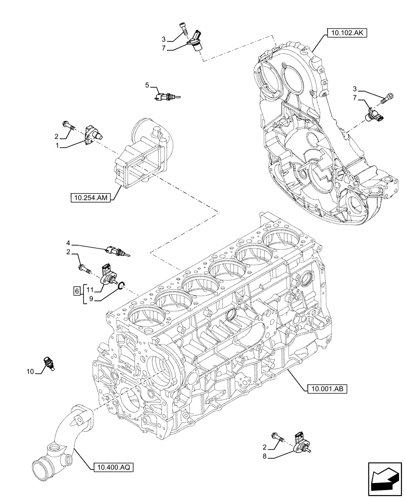 Схема запчастей Case IH F3HFE613A B009 - (55.015.AC) - ENGINE, SENSOR (55) - ELECTRICAL SYSTEMS