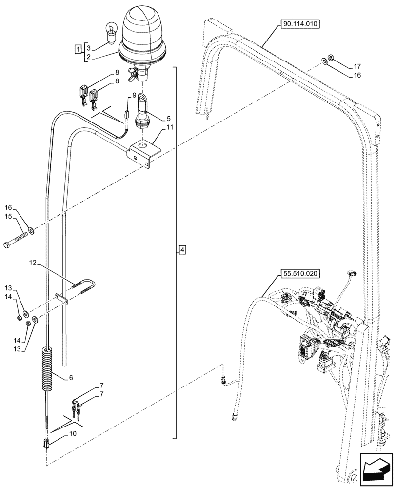 Схема запчастей Case IH FARMALL 90N - (55.404.010) - VAR - 759063 - ROTARY BEACON, W/O CAB (55) - ELECTRICAL SYSTEMS