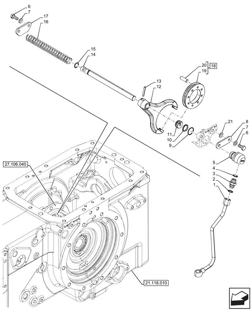 Схема запчастей Case IH FARMALL 90V - (27.106.010) - VAR - 341052, 341053, 341056, 341057 - ELECTROHYDRAULIC DIFFERENTIAL LOCK, FORK (27) - REAR AXLE SYSTEM