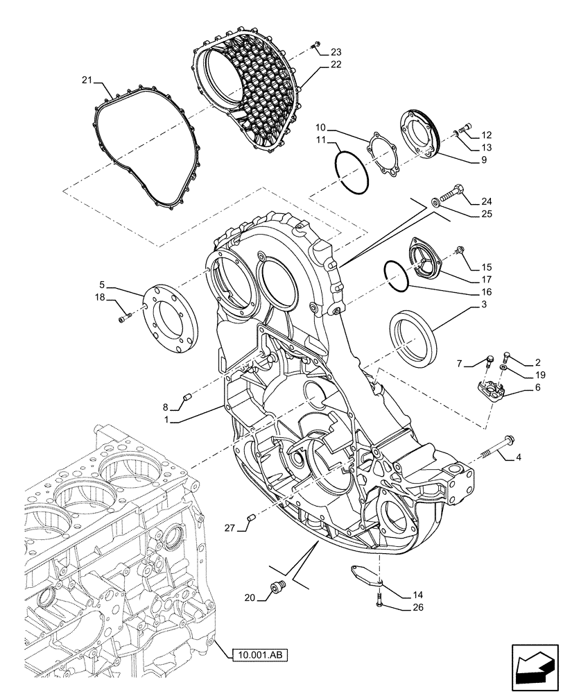 Схема запчастей Case IH F3HFE613A B009 - (10.102.AK) - ENGINE BLOCK COVER (10) - ENGINE