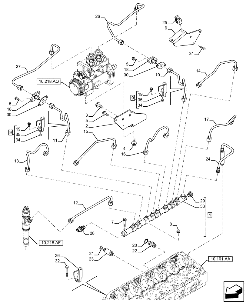 Схема запчастей Case IH F3HFE613A B009 - (10.218.AI) - INJECTOR FUEL LINES (10) - ENGINE