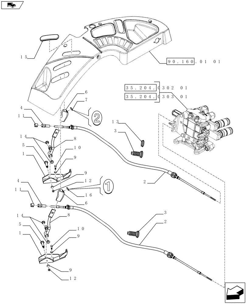 Схема запчастей Case IH FARMALL 75C - (35.204.0101) - 2 REAR CONTROL VALVES WITH 4 COUPLERS - OUTER CONTROL LEVERS (VAR.334107-334108 / 743569; VAR.333195) (35) - HYDRAULIC SYSTEMS