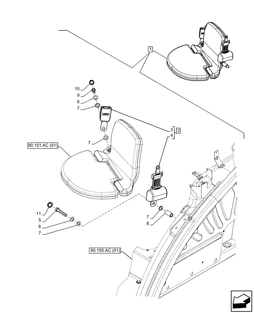 Схема запчастей Case IH FARMALL 115C - (90.151.AD[08A]) - VAR - 334180, 334183, 744588 - PASSENGER SEAT, SEAT BELT, COMPONENTS, CAB - BEGIN YR 13-SET-2013 (90) - PLATFORM, CAB, BODYWORK AND DECALS