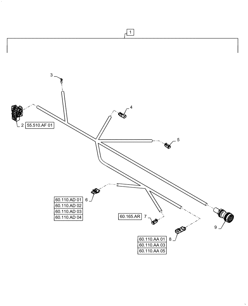 Схема запчастей Case IH 6140 - (55.421.AX[01]) - WIRE HARNESS, FEEDER (55) - ELECTRICAL SYSTEMS