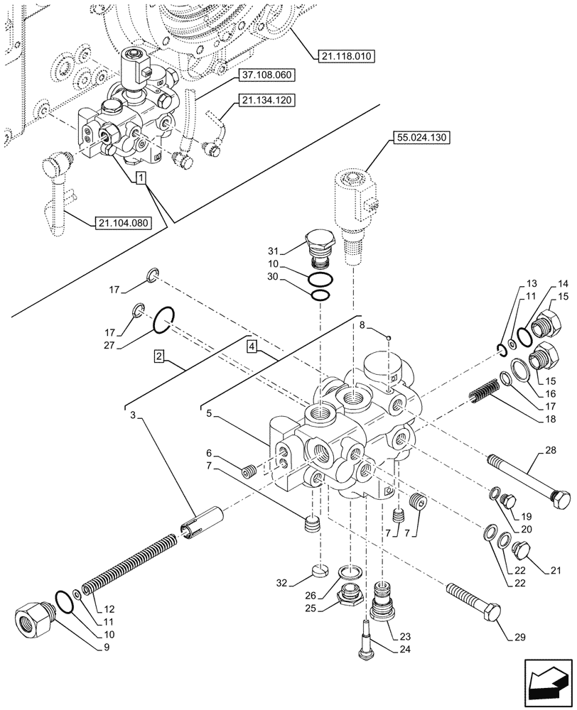 Схема запчастей Case IH FARMALL 100N - (21.134.080) - VAR - 341052, 341053 - ELECTROHYDRAULIC DIFFERENTIAL LOCK (21) - TRANSMISSION