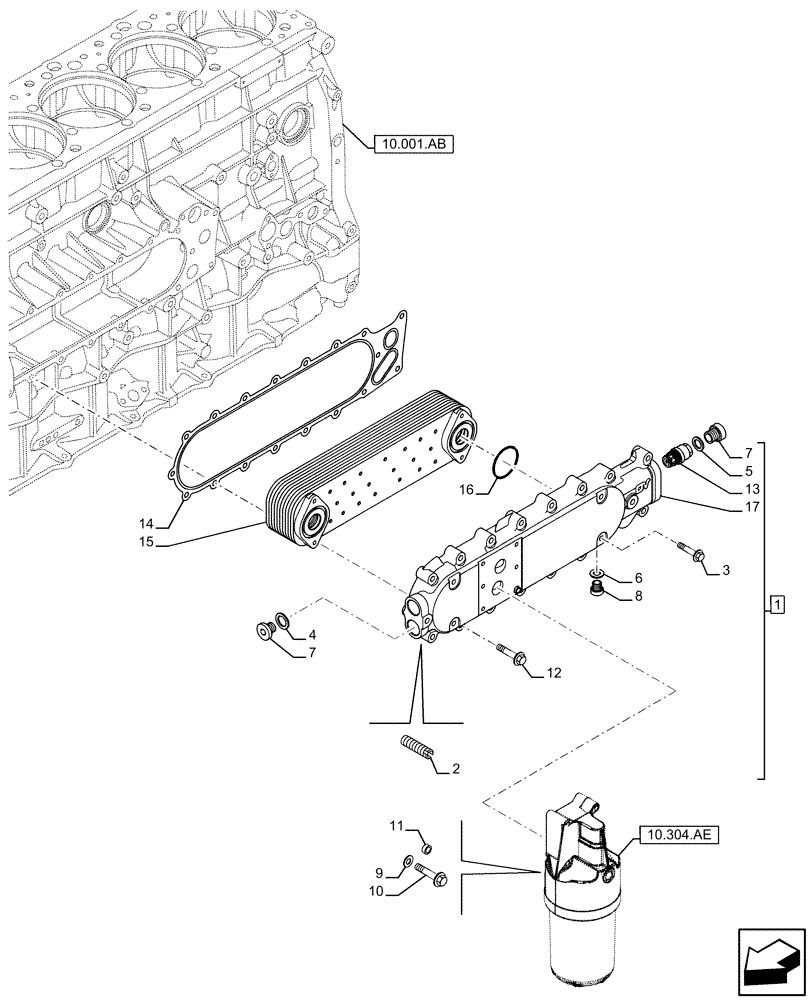 Схема запчастей Case IH F3HFE613A B009 - (10.408.AC) - HEAT EXCHANGER (10) - ENGINE