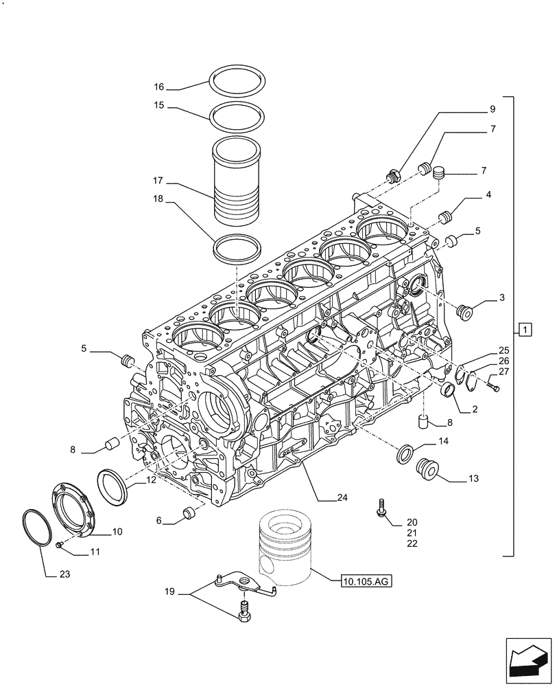 Схема запчастей Case IH F3HFE613A B009 - (10.001.AB) - CRANKCASE (10) - ENGINE