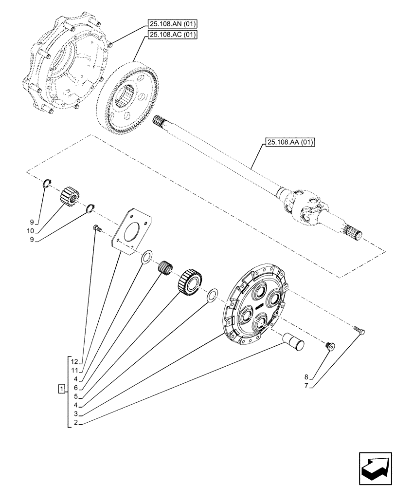 Схема запчастей Case IH PUMA 240 CVT - (25.108.AB[05]) - VAR - 337416 - 4WD FRONT AXLE, PLANETARY GEAR (25) - FRONT AXLE SYSTEM