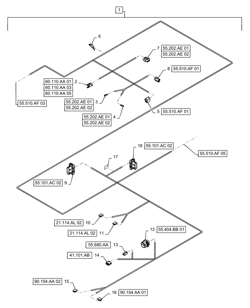 Схема запчастей Case IH 5140 - (55.510.AF[04]) - WIRE HARNESS, CAB MAIN, CONTINUED (55) - ELECTRICAL SYSTEMS