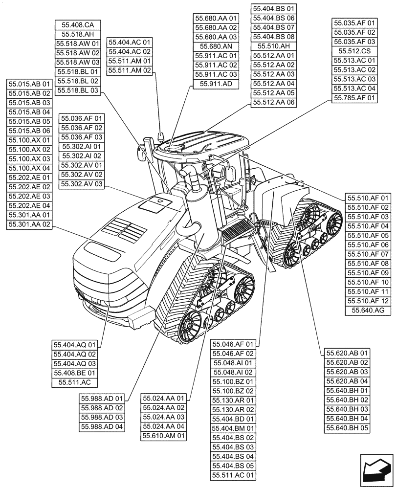 Схема запчастей Case IH QUADTRAC 470 - (00.000.55) - PICTORIAL INDEX - ELECTRICAL SYSTEMS (00) - GENERAL & PICTORIAL INDEX
