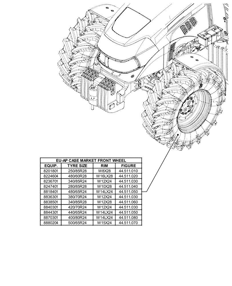 Схема запчастей Case IH FARMALL 120U - (00.000.44[01]) - PICTORIAL INDEX - WHEELS (00) - GENERAL & PICTORIAL INDEX